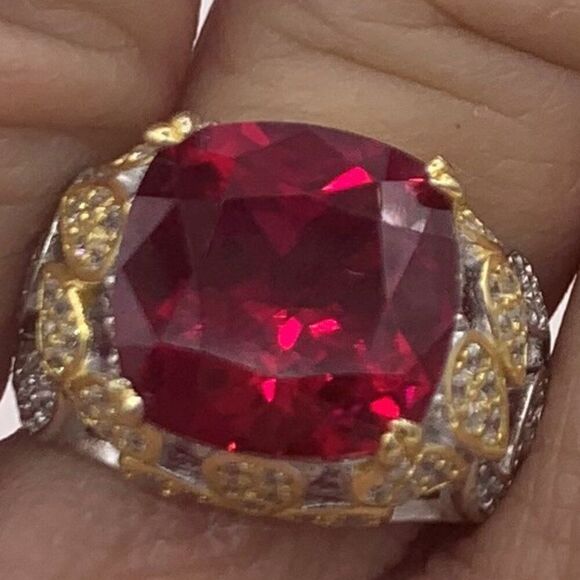 Ring, NWOT, solid 925 sterling silver, 18 k gold accents, lab ruby sz 7 - Picture 9 of 15